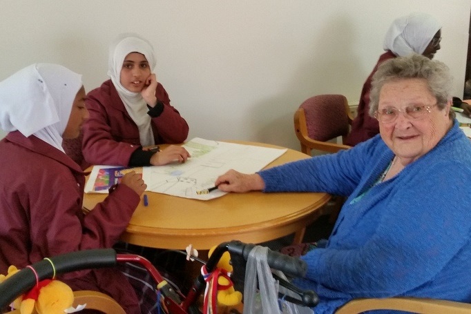 Year 7 Students doing Art with the Elderly