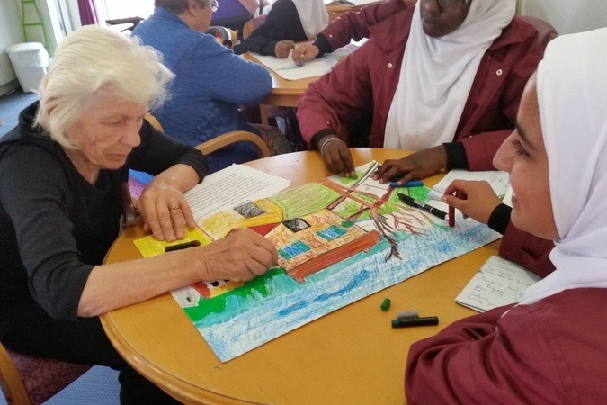 Year 7 Students doing Art with the Elderly