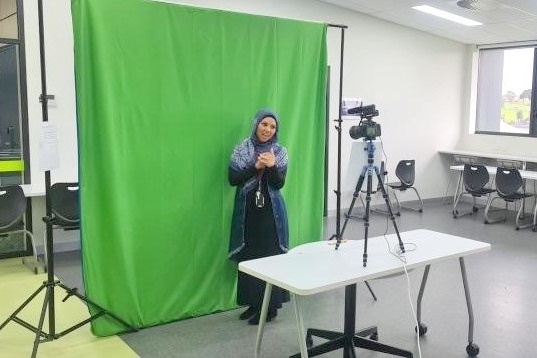 Teachers  using Green Screen for digital content