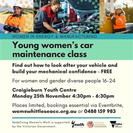 25 Nov: Young Women’s Car Maintenance Class